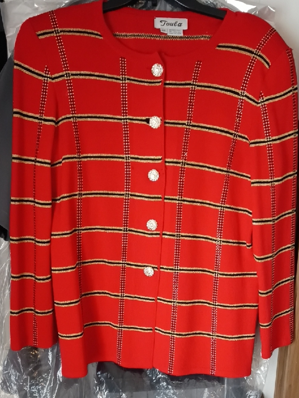 Toula-Red Plaid Button-Front Women's Jacket